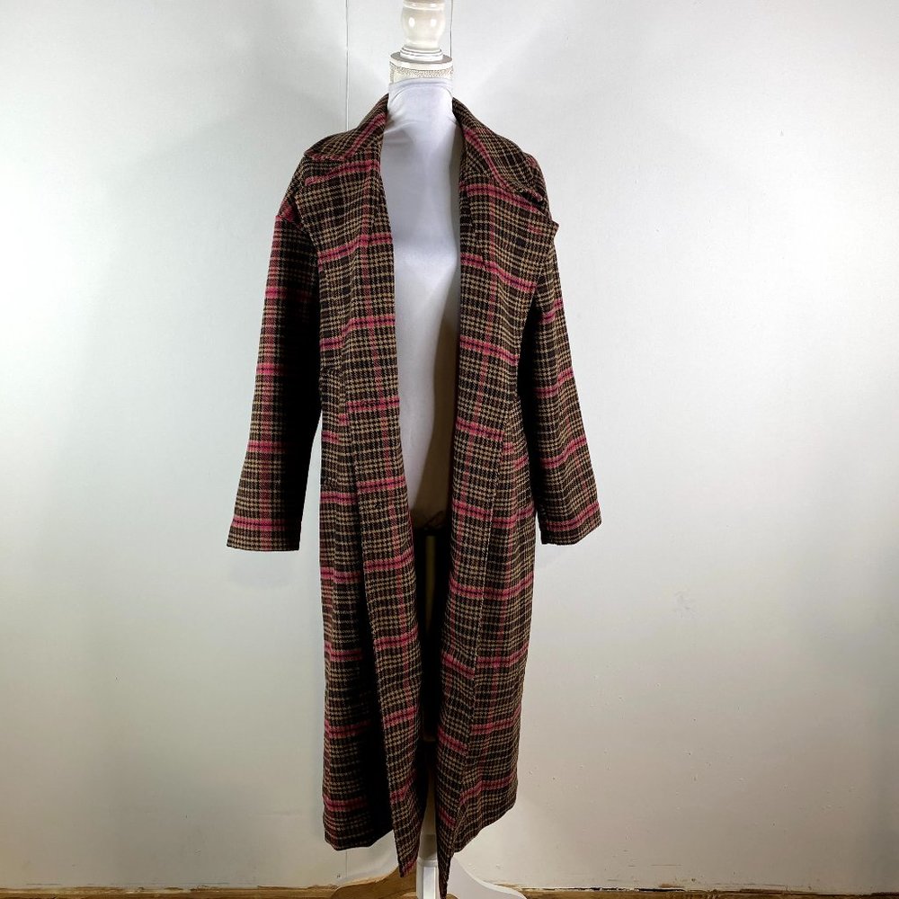 wild fable women coat size x small brown plaid